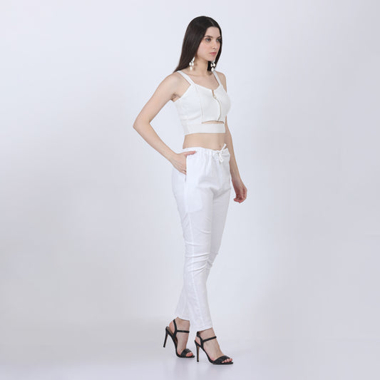 White Cotton Chikankari Leggings