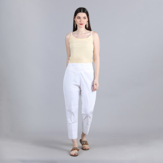 White Cotton Chikankari Straight Pant