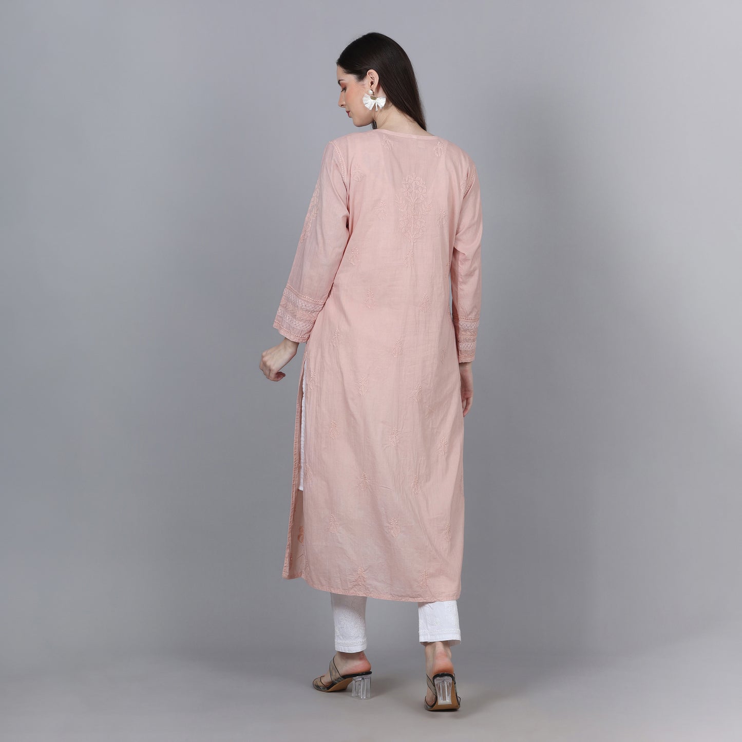 Vintage Peach Chikankari Mul Cotton Kurti
