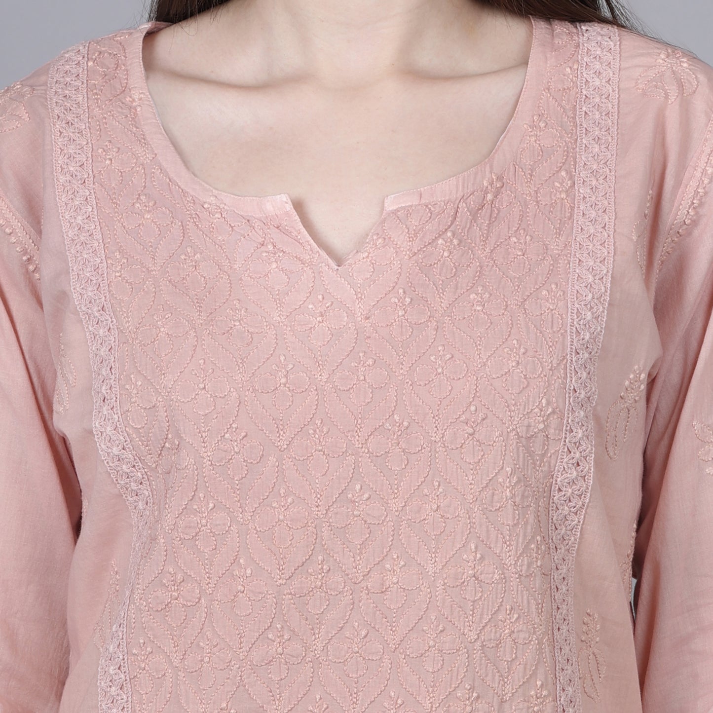Vintage Peach Chikankari Mul Cotton Kurti
