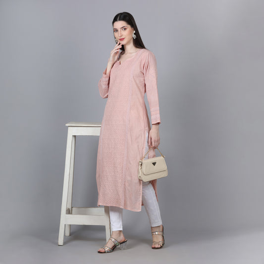 Vintage Peach Chikankari Mul Cotton Kurti