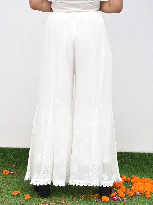 Pure Georgette Dyeable Designer White Chikankari Palazzo