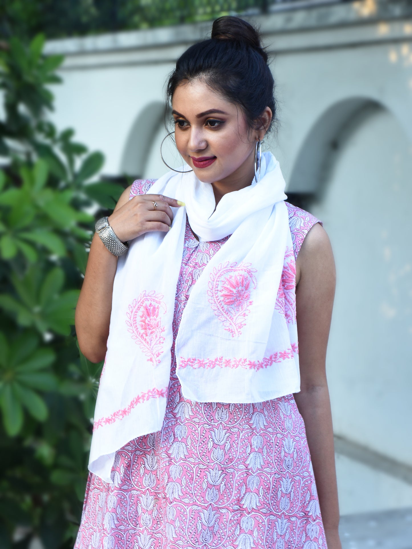 'Pink Lotus' Fusion Jaipuri-Chikankari Kurta-Pant Set