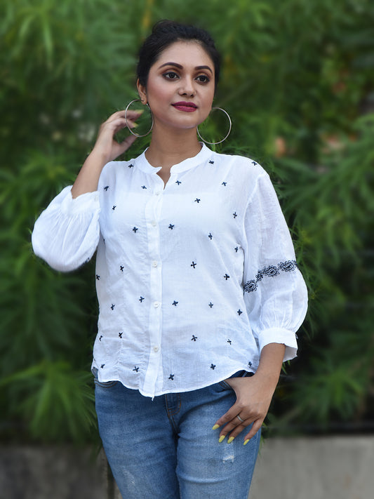 'A SUMMER BREEZE' White Mulmul Chikankari Shirt