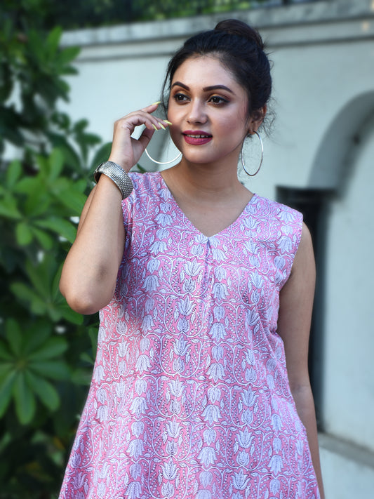 'Pink Lotus' Fusion Jaipuri-Chikankari Kurta-Pant Set