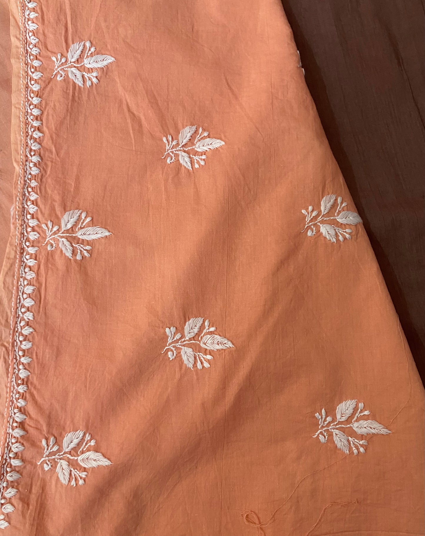 Cozy Peach Cotton Unstitched Chikankari Kurta fabric