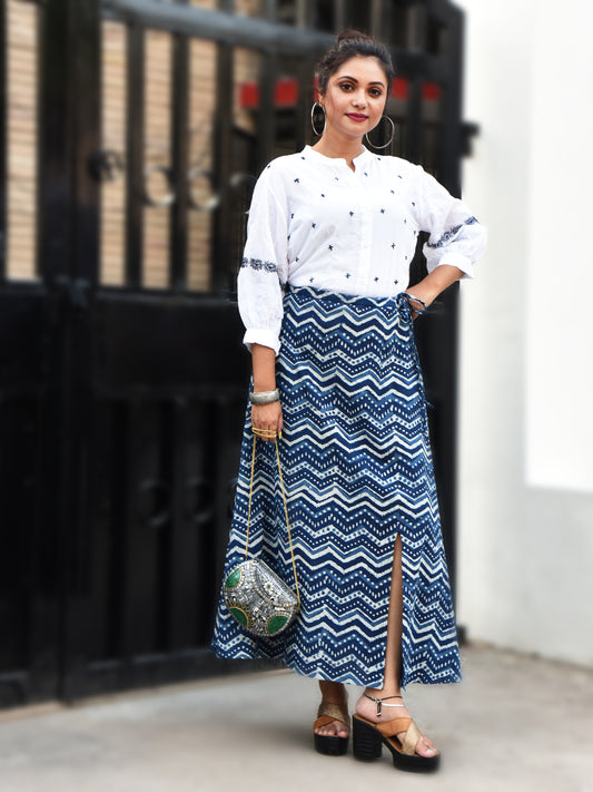 'Mode Indigo' Jaipuri-Chikankari Fusion Co-ord Set