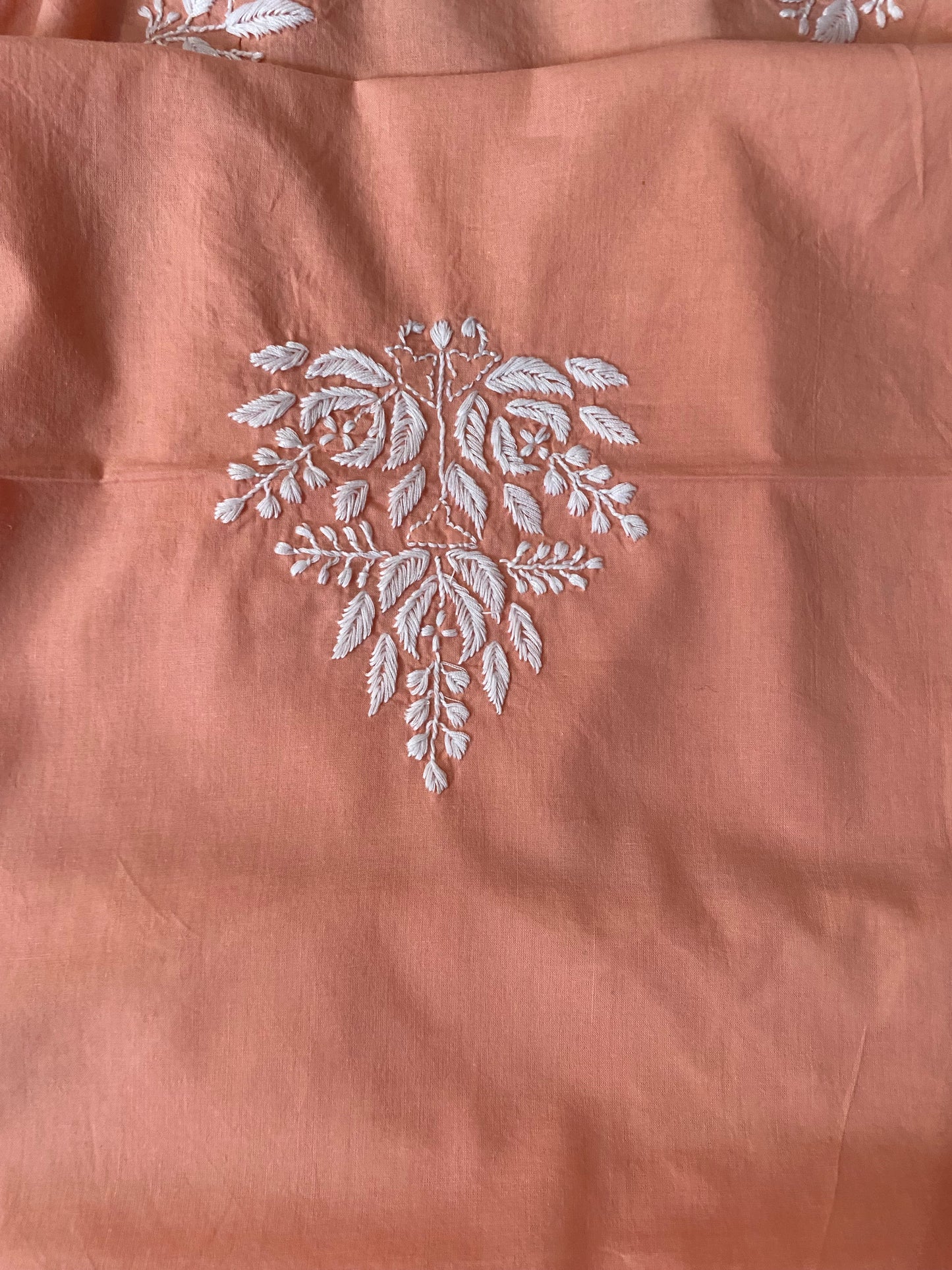 Cozy Peach Cotton Unstitched Chikankari Kurta fabric