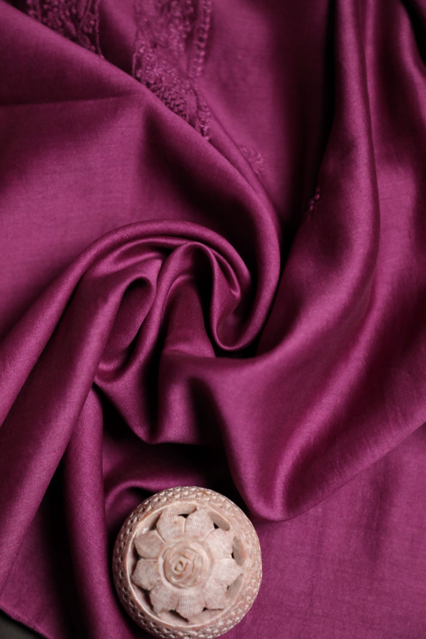 'Deep Wine' Chanderi Unstitched Chikankari Collared Kurta Set