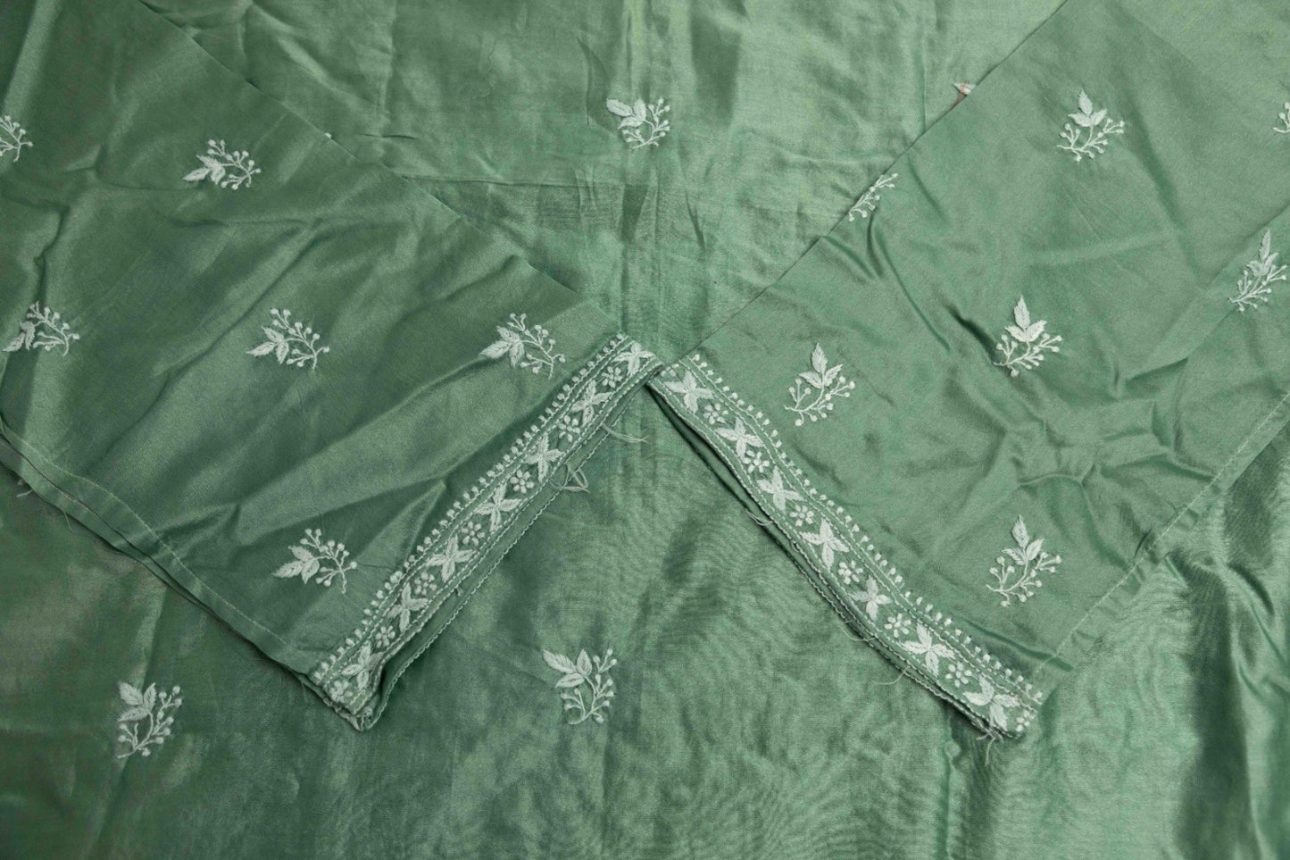 Deep Jade Green Cotton Silk Semi-Stitched Chikankari Co-ord Set