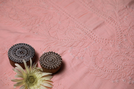 Rose Pink Mul Cotton Unstitched Chikankari Suit set