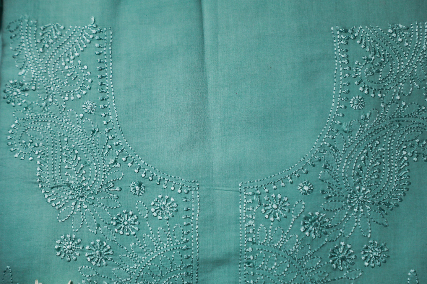 Ocean Green Mulmul Cotton Unstitched Chikankari Suit Set