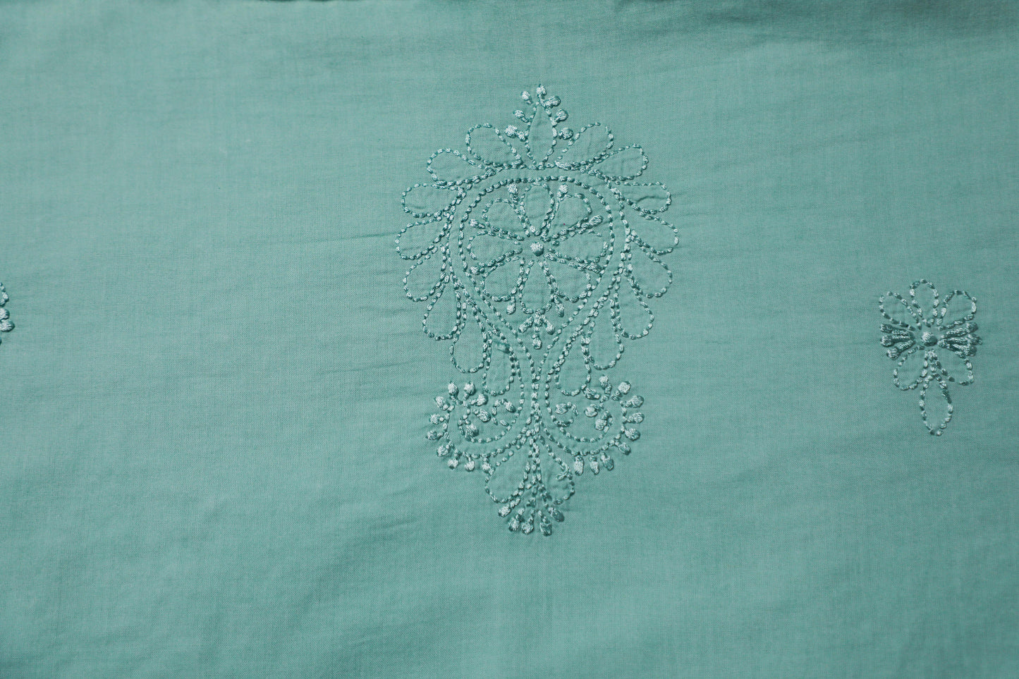 Ocean Green Mulmul Cotton Unstitched Chikankari Suit Set