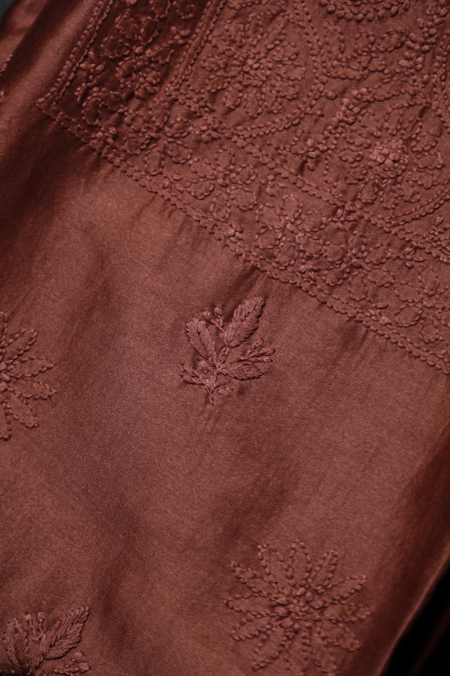 Rust Brown Chanderi Unstitched Chikankari suit set