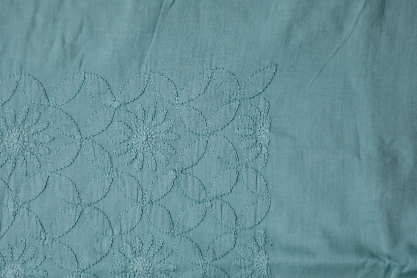 Teal Blue Mulmul Cotton Fine embroidery Unstitched Chikankari Kurta fabric