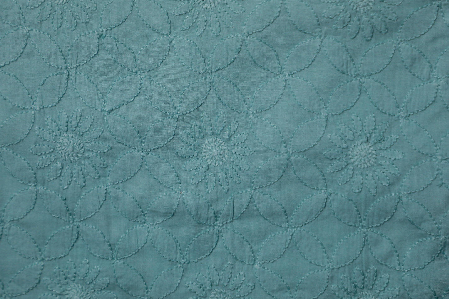Teal Blue Mulmul Cotton Fine embroidery Unstitched Chikankari Kurta fabric