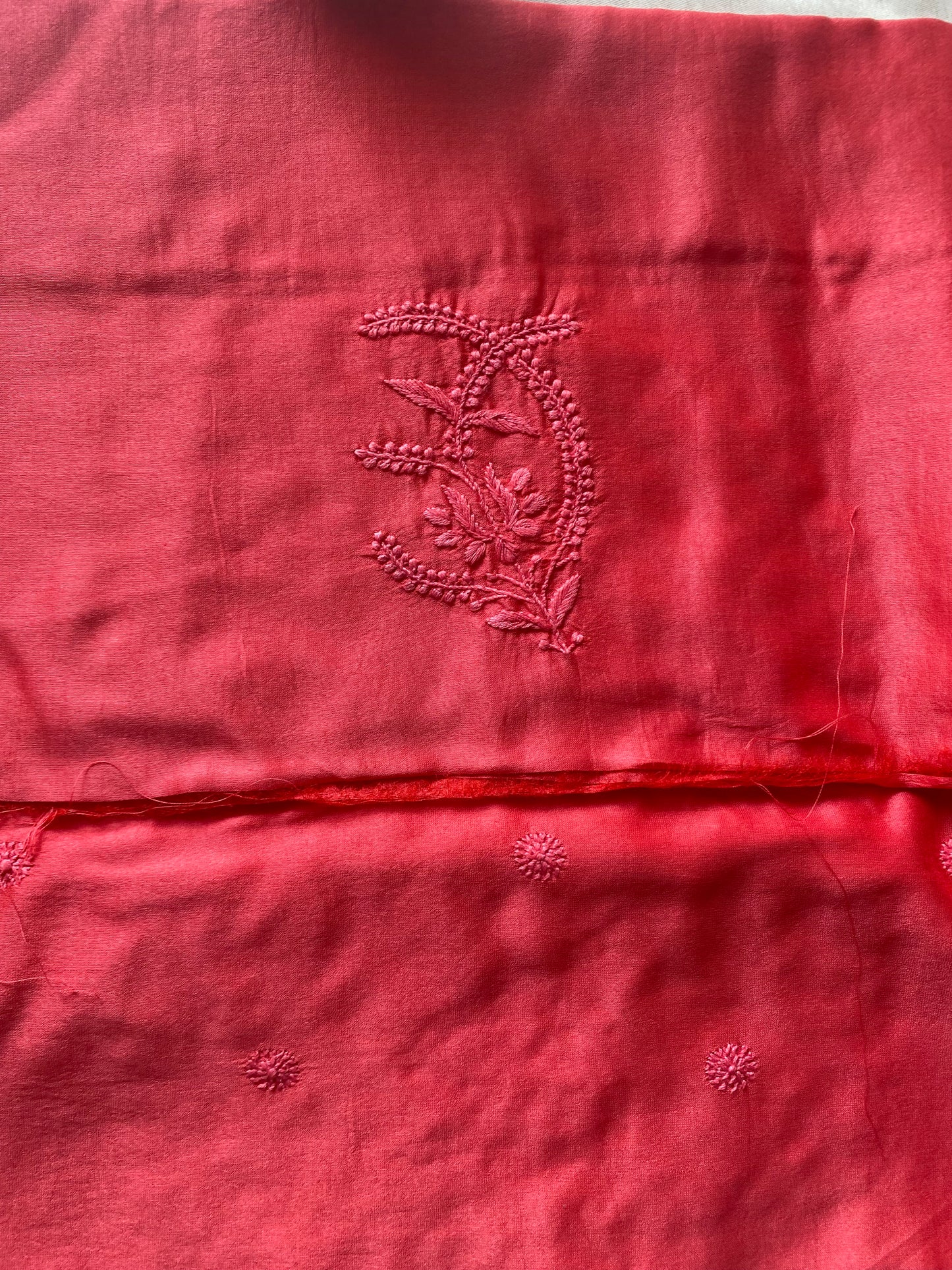 Raspberry Pink Chanderi Unstitched Chikankari Suit Set