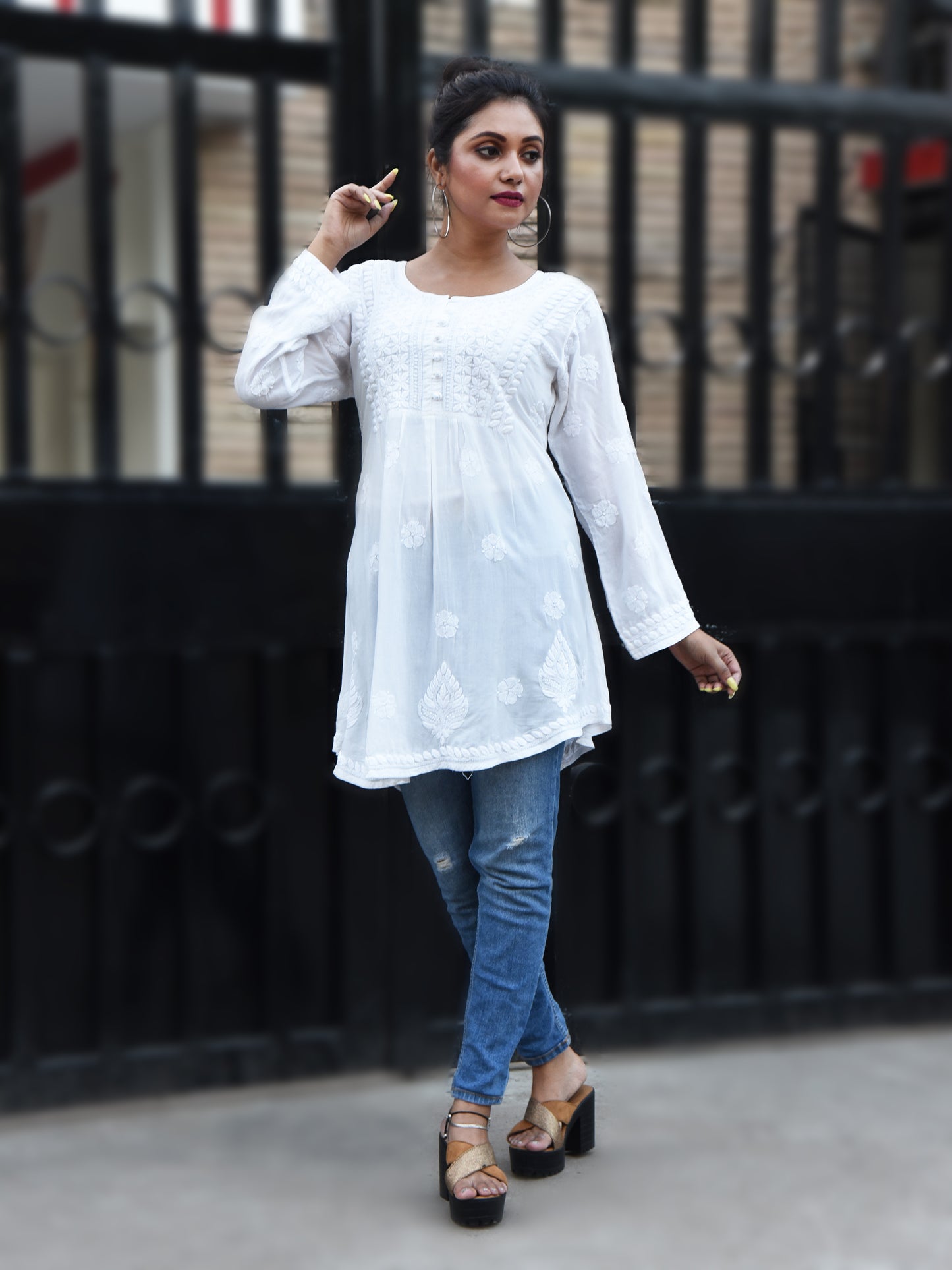 Muslin White Chikankari Short Kurti