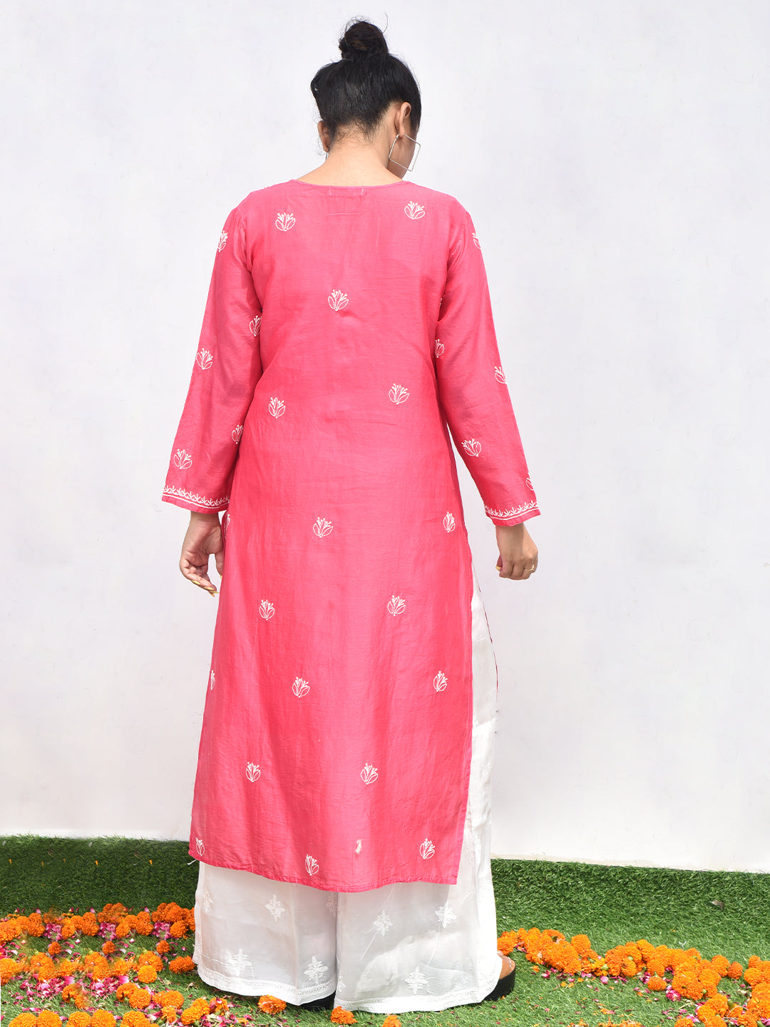 'The Queen's Heart' Mul-chanderi Magenta Chikankari Kurti