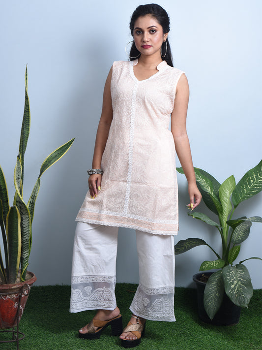 Peach Kota-Doria Chikankari Coord Set