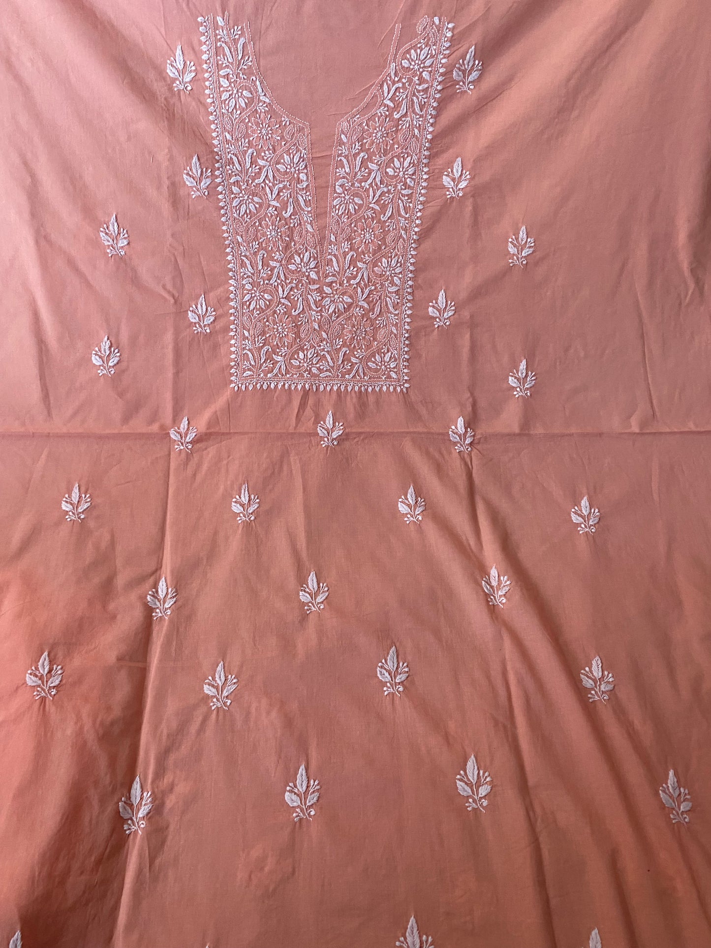 Cozy Peach Cotton Unstitched Chikankari Kurta fabric