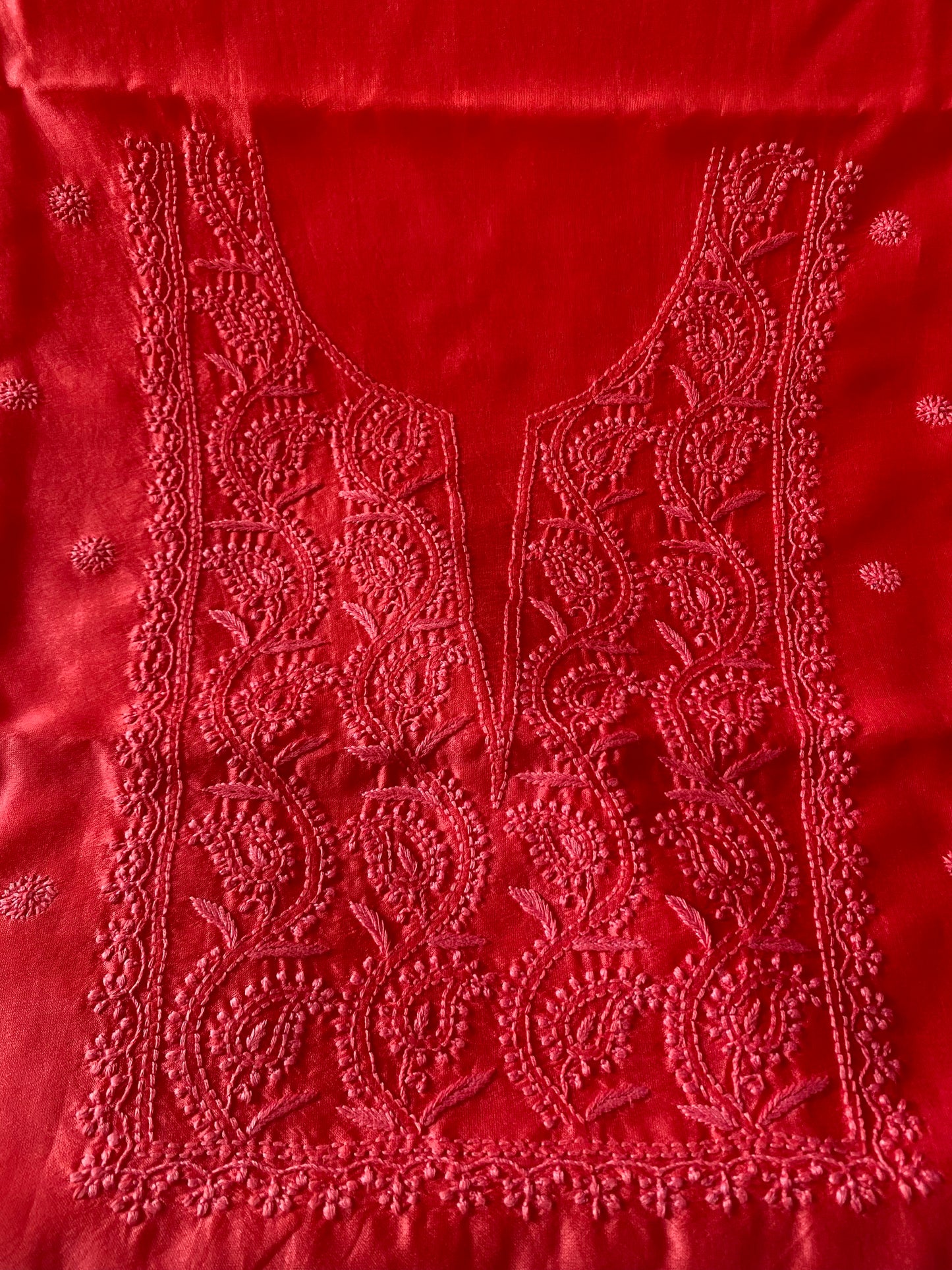 Raspberry Pink Chanderi Unstitched Chikankari Suit Set