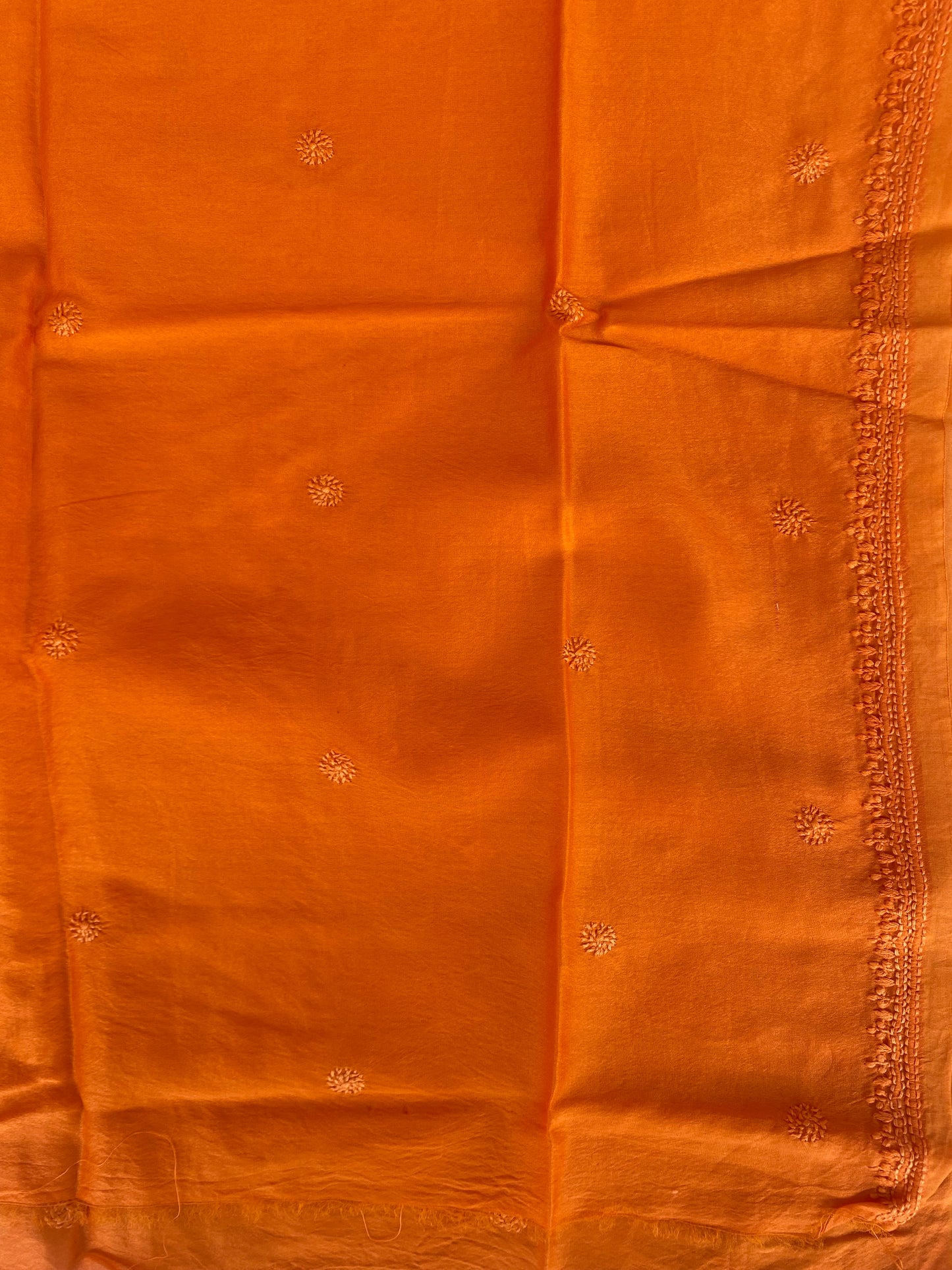 'Festive Orange' Chanderi Unstitched Chikankari Suit Set