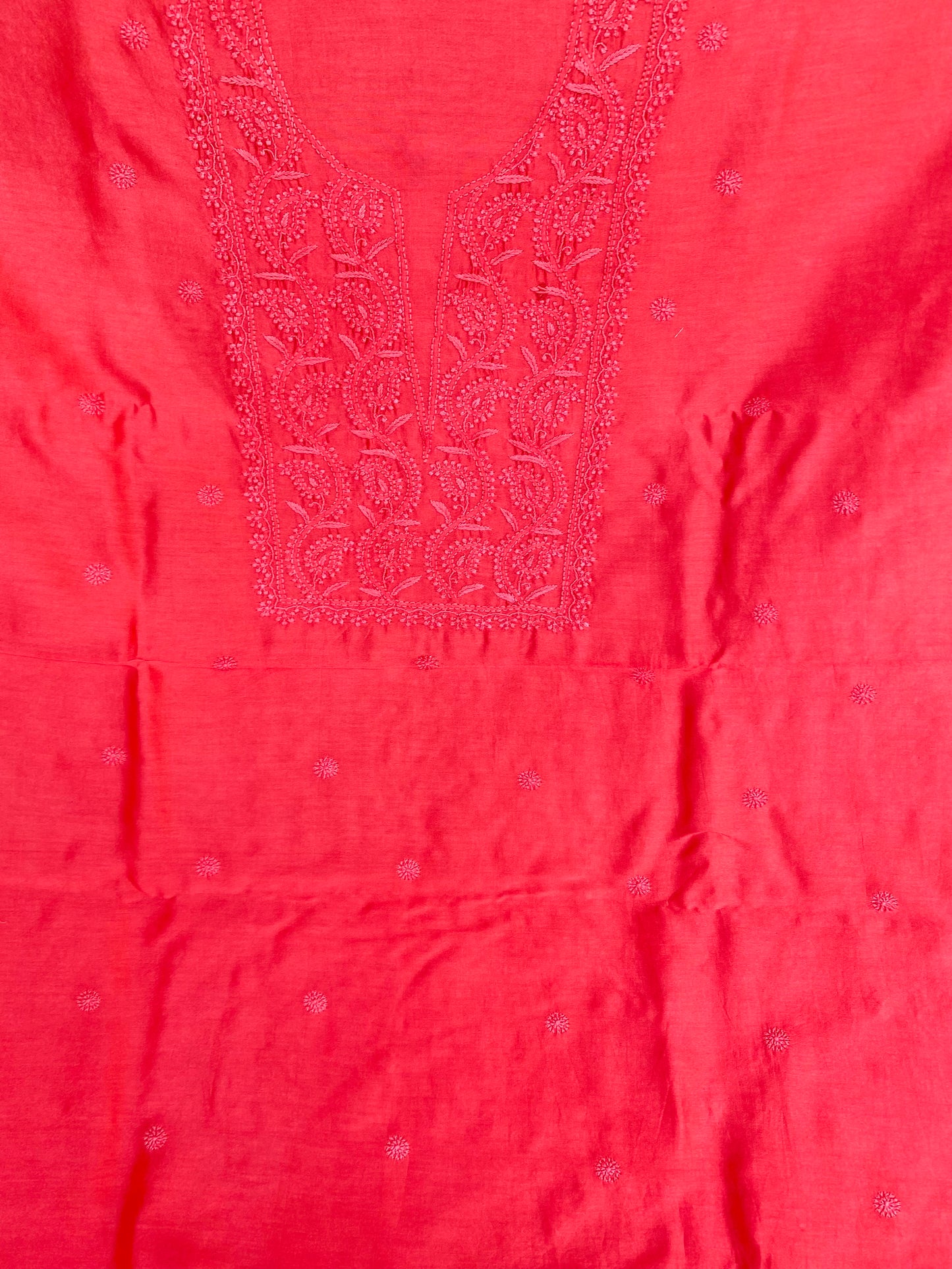Raspberry Pink Chanderi Unstitched Chikankari Suit Set