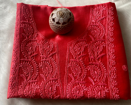 Raspberry Pink Chanderi Unstitched Chikankari Suit Set