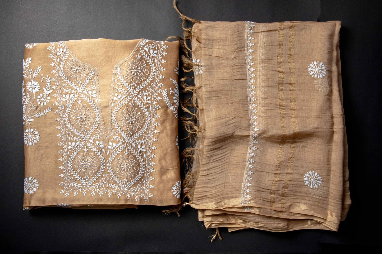 Light Bronze Chanderi Chikankari Unstitched suit set