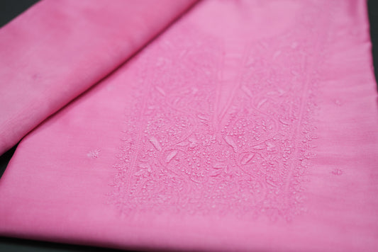 Soothing Pink Chanderi Unstitched Chikankari Suit Set
