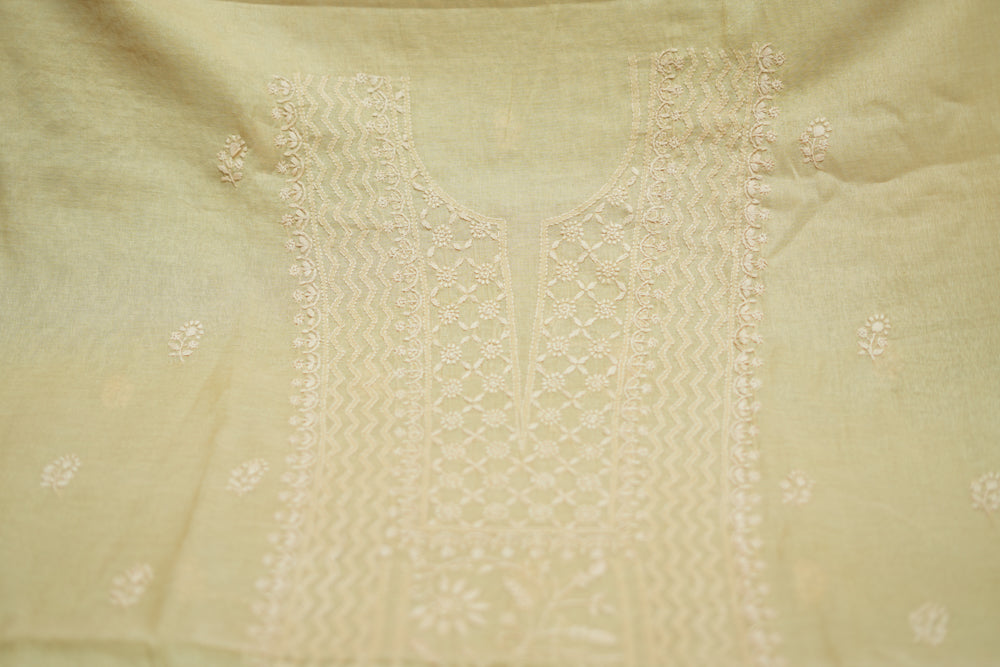 Ivory Tissue Chanderi Unstitched Chikankari Suit set