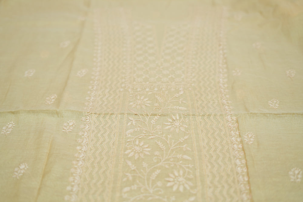 Ivory Tissue Chanderi Unstitched Chikankari Suit set