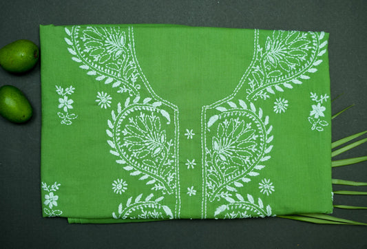 'Kairi Green' Cotton Unstitched Chikankari Suit Set