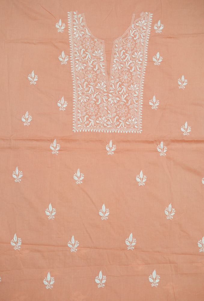 Cozy Peach Cotton Unstitched Chikankari Kurta fabric