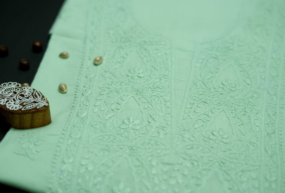 Pastel Green Mul Cotton Unstitched Chikankari Suit set