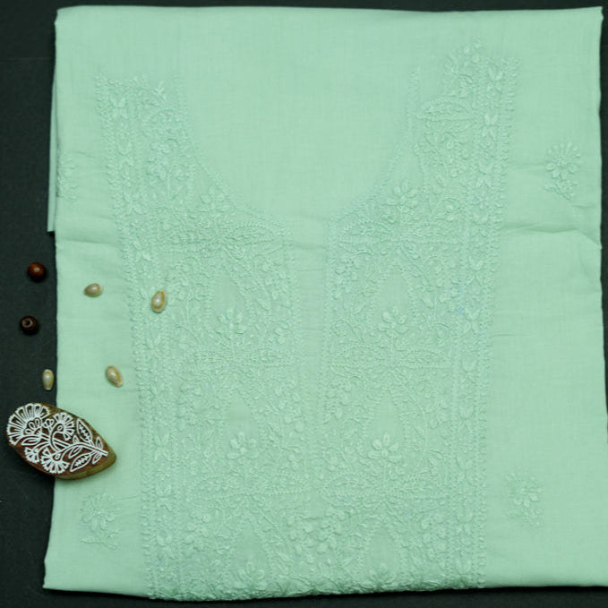 Pastel Green Mul Cotton Unstitched Chikankari Suit set