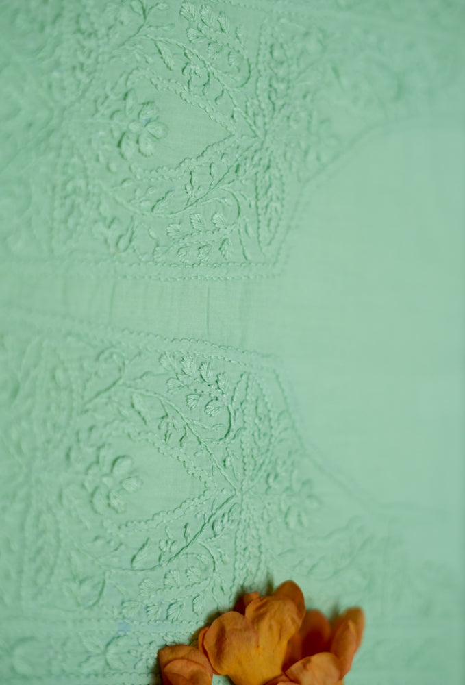 Pastel Green Mul Cotton Unstitched Chikankari Suit set