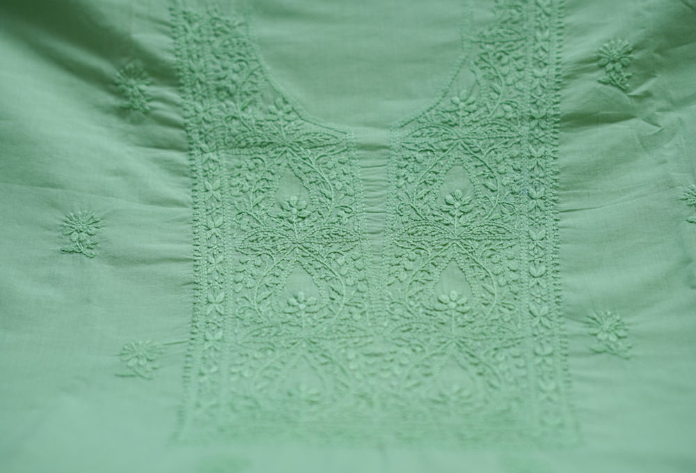Pastel Green Mul Cotton Unstitched Chikankari Suit set
