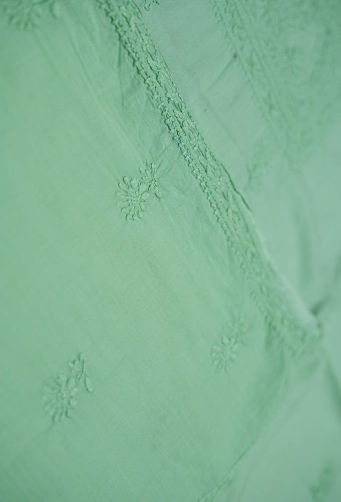 Pastel Green Mul Cotton Unstitched Chikankari Suit set