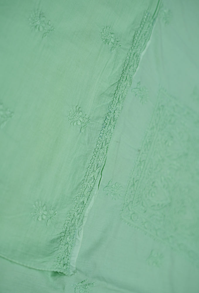 Pastel Green Mul Cotton Unstitched Chikankari Suit set