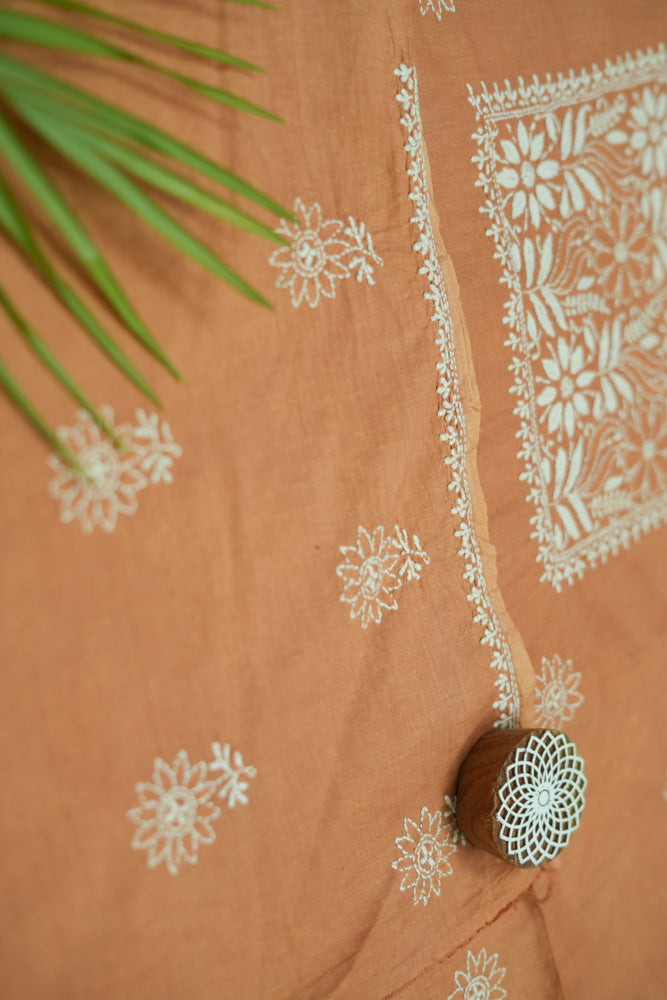 Dusky Apricot Mul Cotton Unstitched Chikankari Suit Set