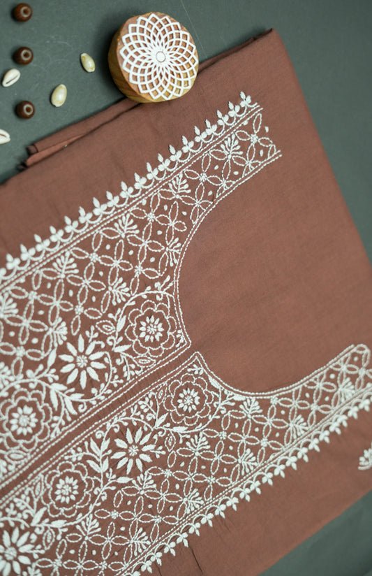 'Earthy Brown' Mul Cotton Unstitched Chikankari Suit set