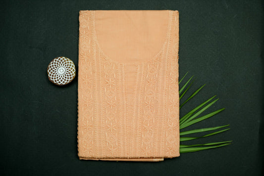'Sunset Peach' Mul Cotton Unstitched Chikankari Suit set