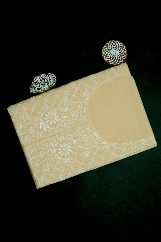 Cream Mul Cotton Unstitched Chikankari Kurta Fabric