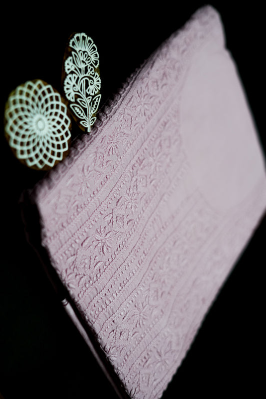'Lavender Pink' Mul Cotton Unstitched Chikankari Suit set