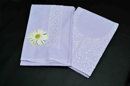 Lilac Mist Cotton Unstitched Chikankari Kurta Pant Set