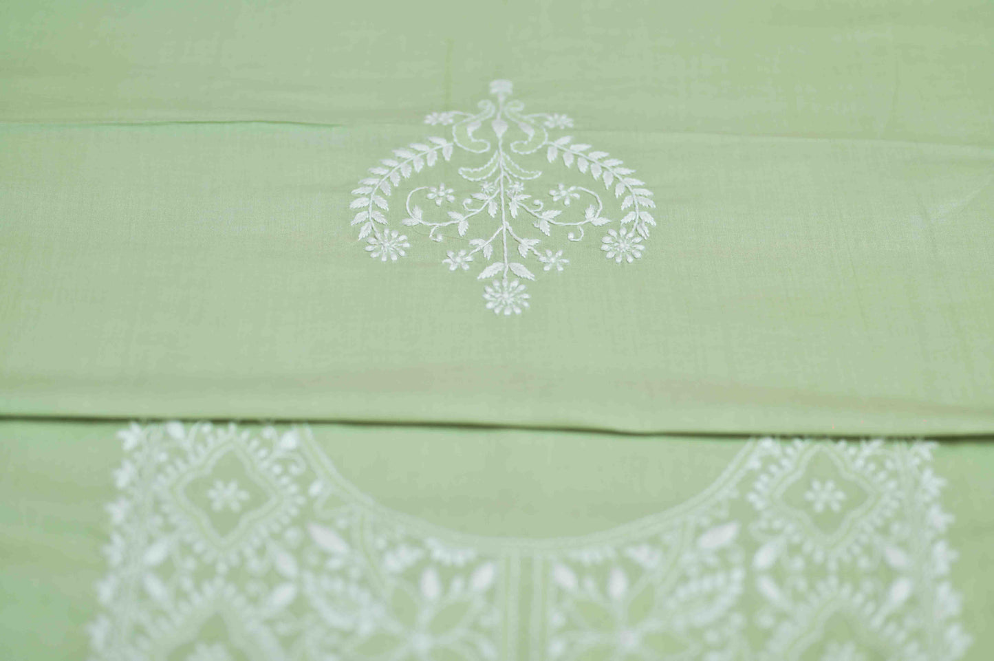 'Basil Breeze' Green Cotton Unstitched Chikankari Kurta Pant Set