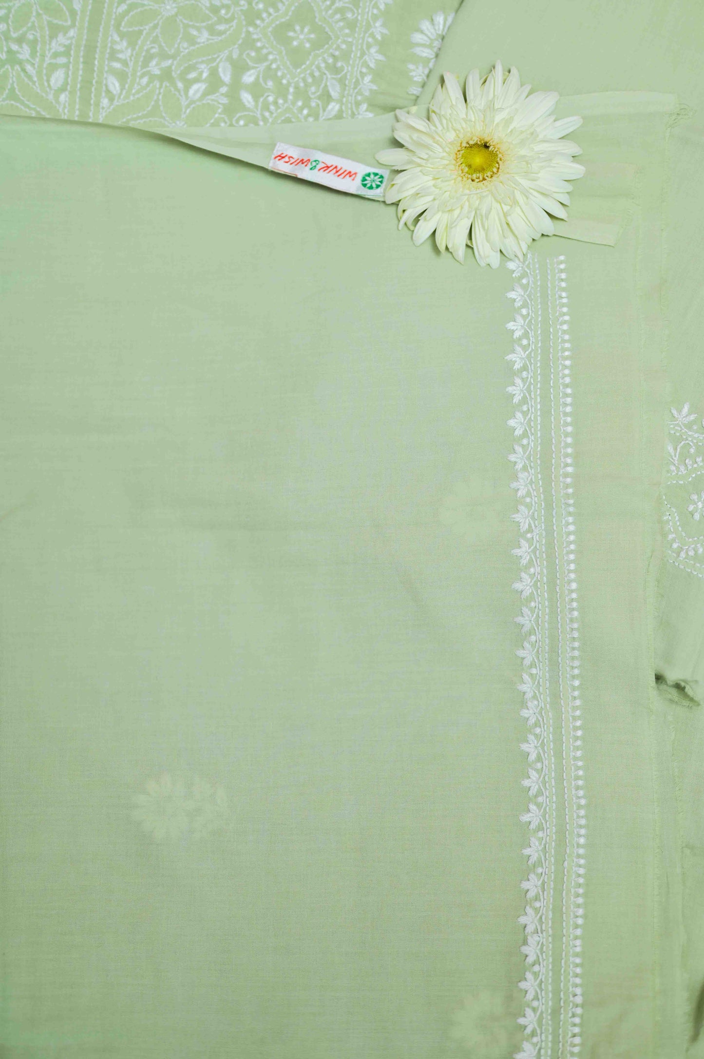 'Basil Breeze' Green Cotton Unstitched Chikankari Kurta Pant Set