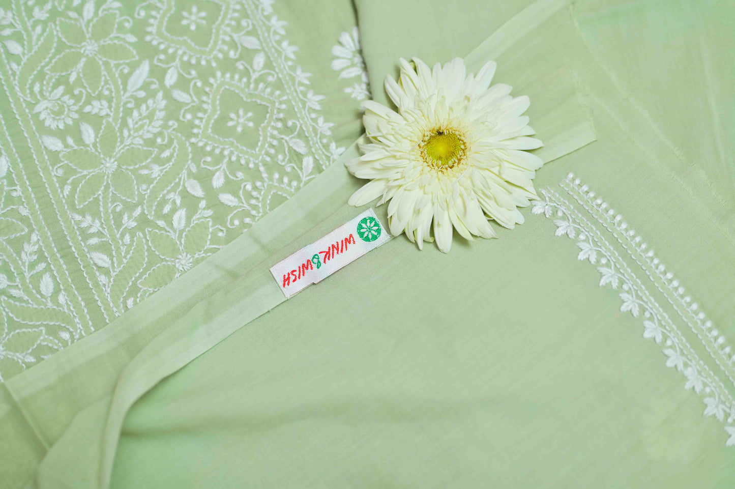'Basil Breeze' Green Cotton Unstitched Chikankari Kurta Pant Set